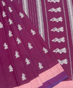 Plum saree with silver Gollabhama motifs